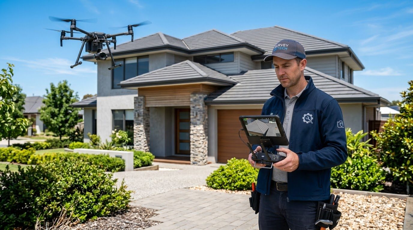 Drone operator capturing a residential property